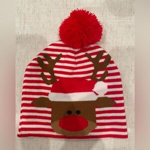 Striped Reindeer Beanie with Pom-Pom
